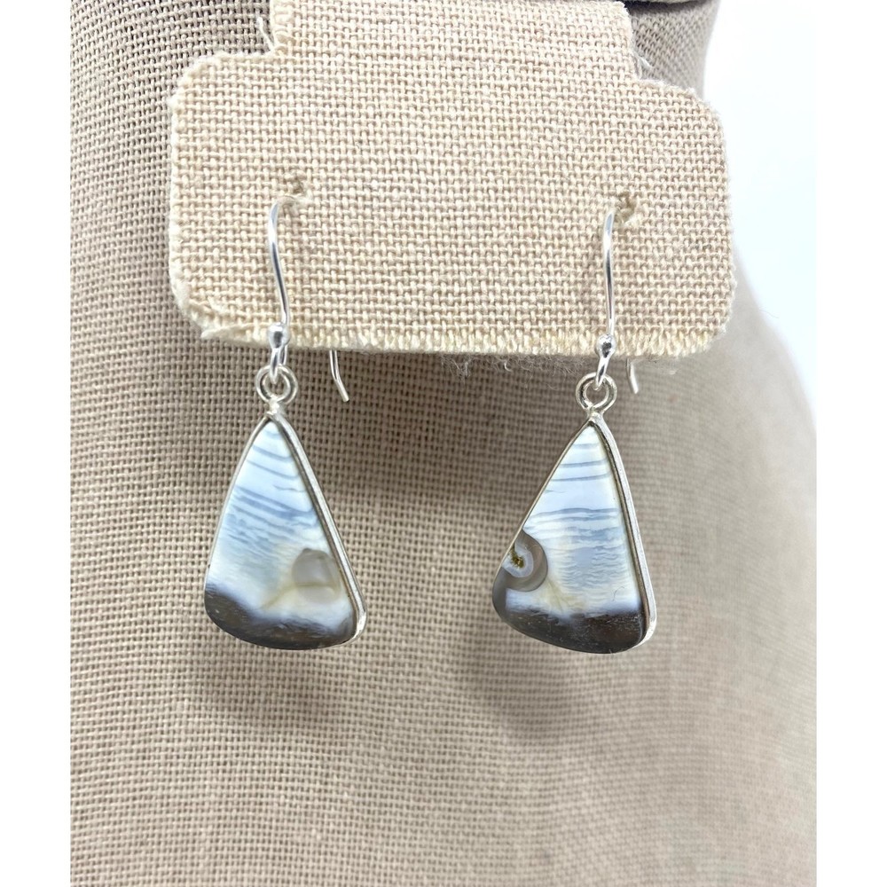 Sterling Silver Triangular Agate Dangle Earrings - image 1